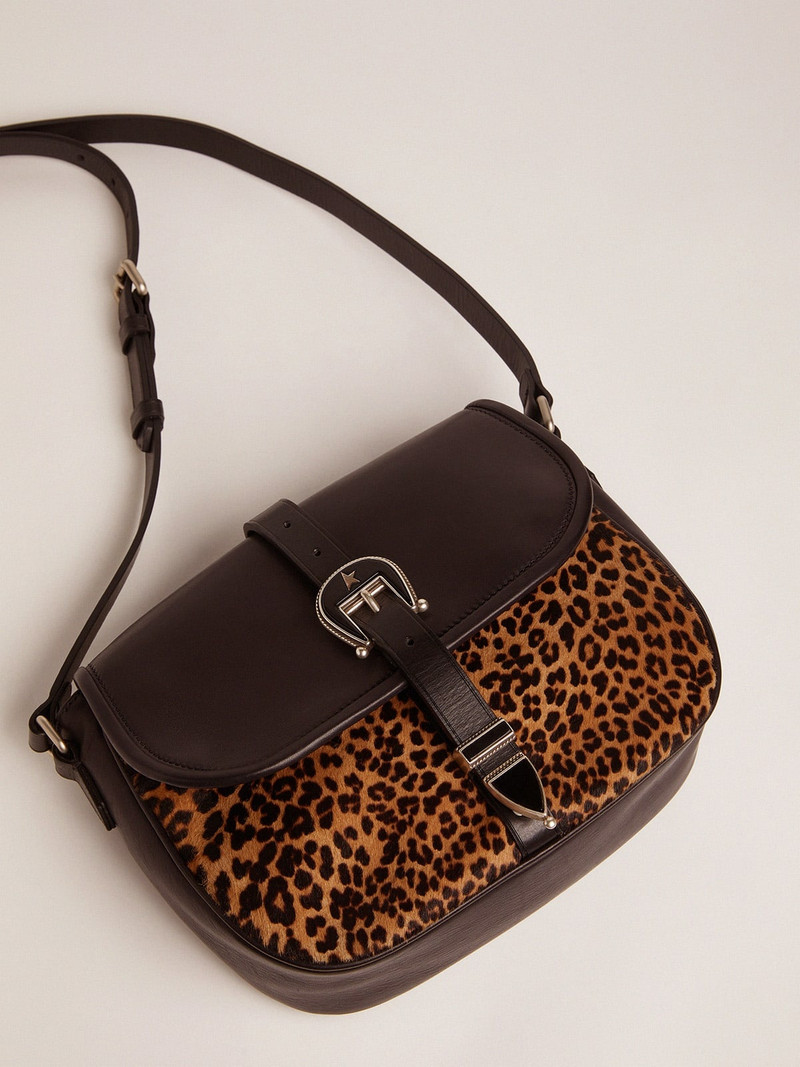 Medium Rodeo Bag in black leather and leopard-print pony skin 4