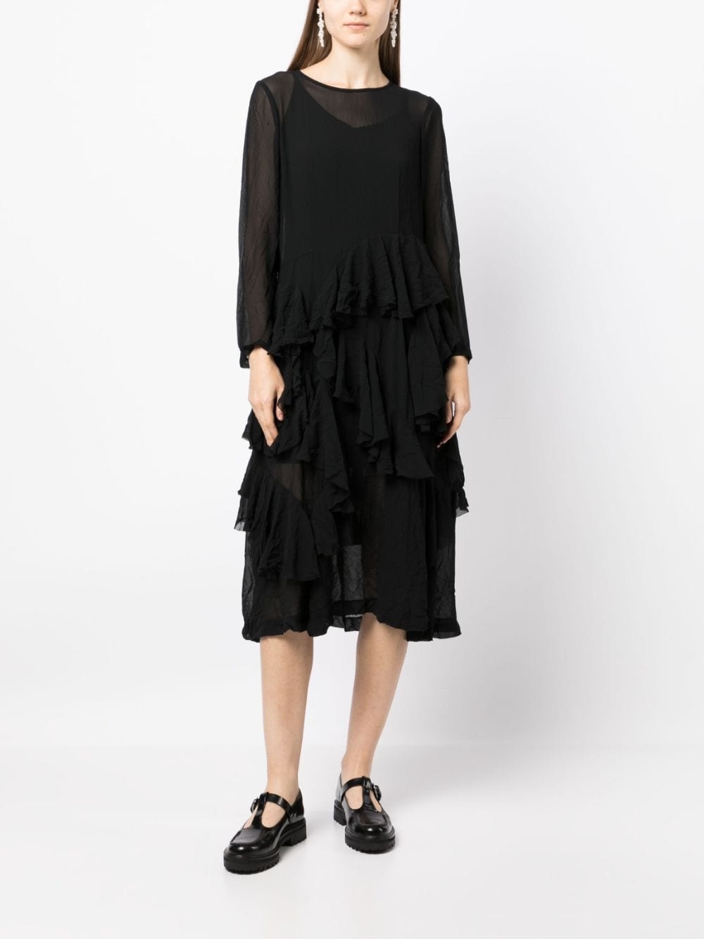 semi-sheer tiered midi dress - 2