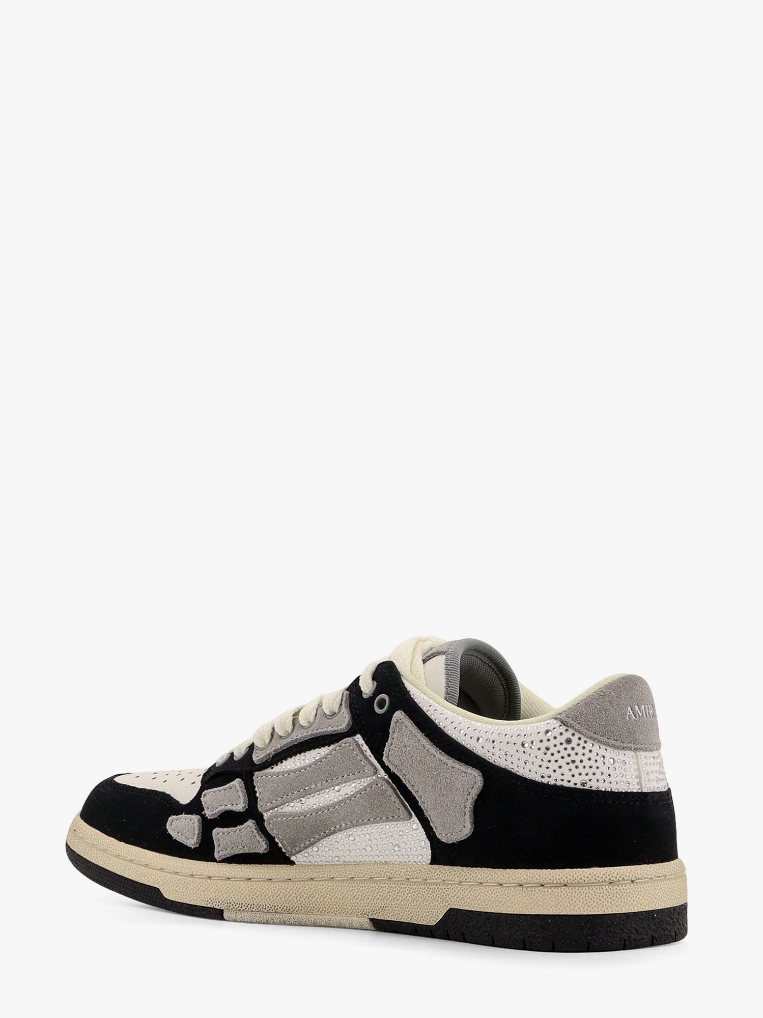 Amiri Crystal Skel Top Low Leather And Suede Sneakers With Rhinestones Detail - 4