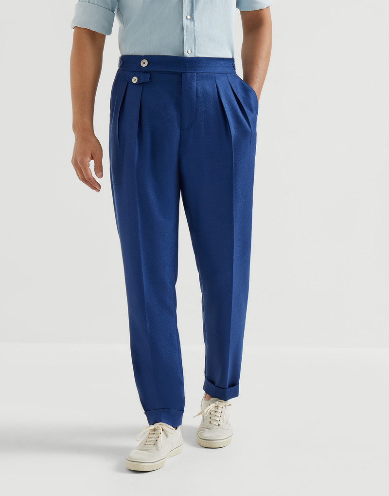 Cashmere and silk diagonal trousers with double pleats and waist tabs 2