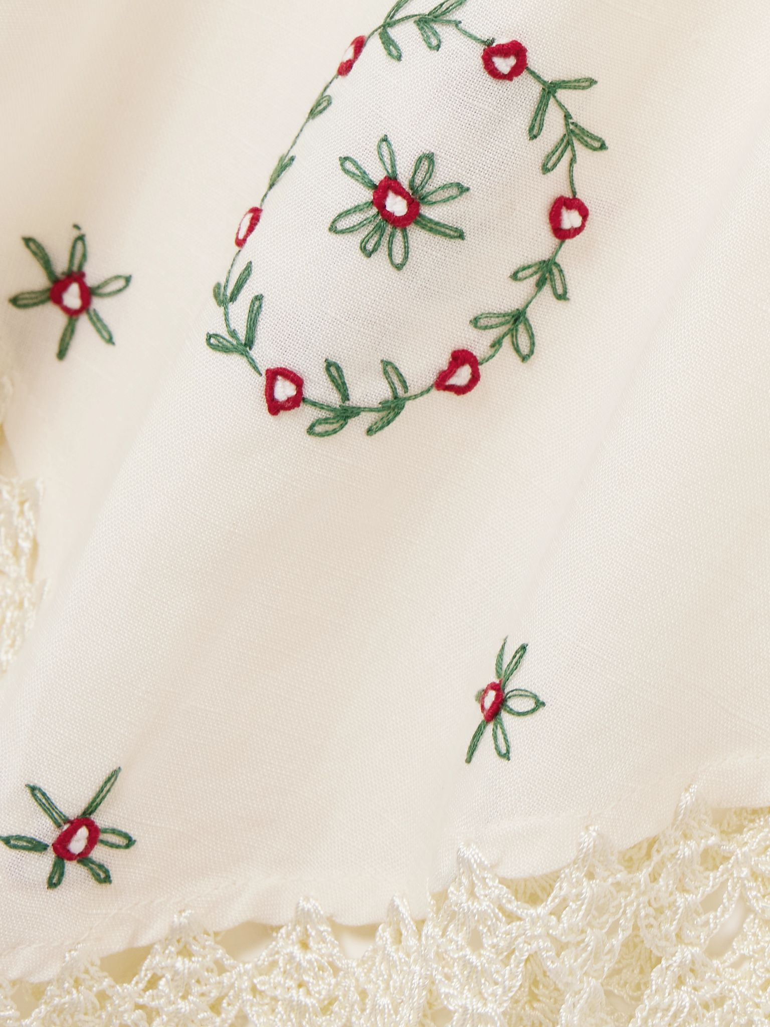 Imola crochet-trimmed embroidered linen-blend midi skirt Cream - 4