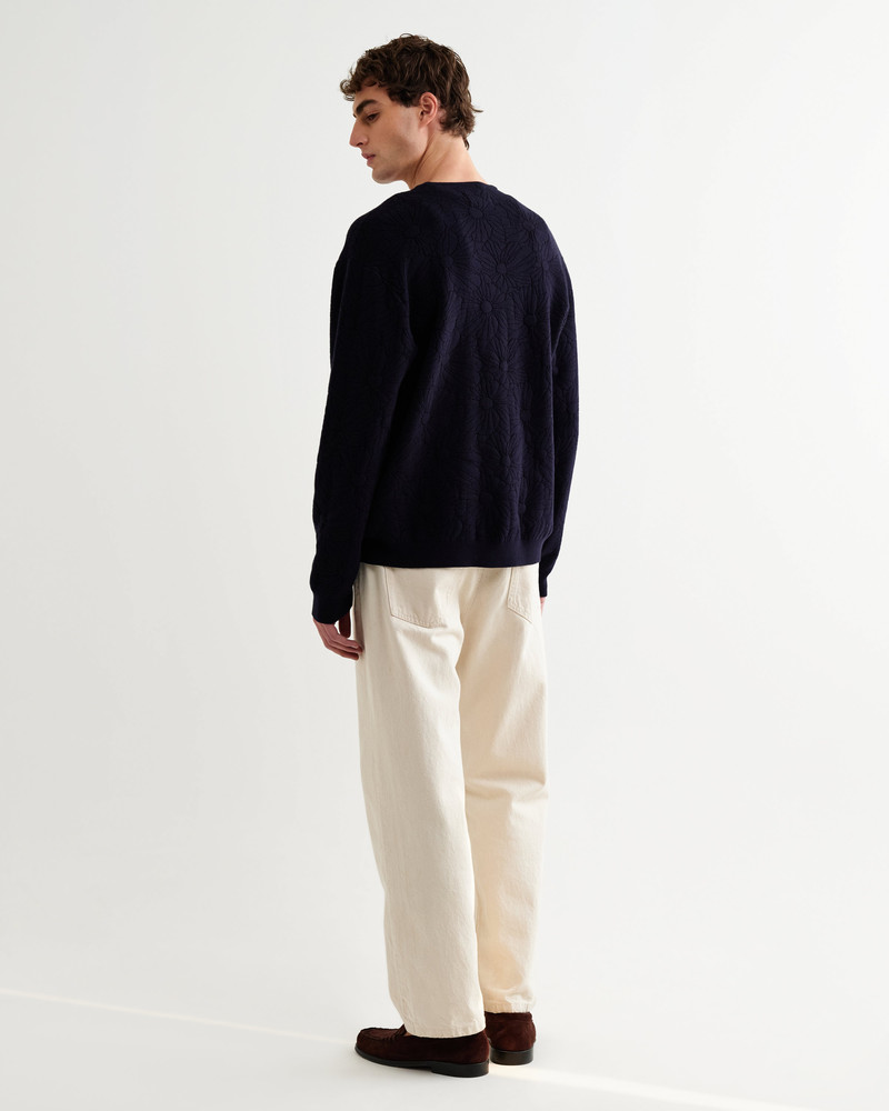 Alban - Navy And Black Floral Jacquard Cardigan 6