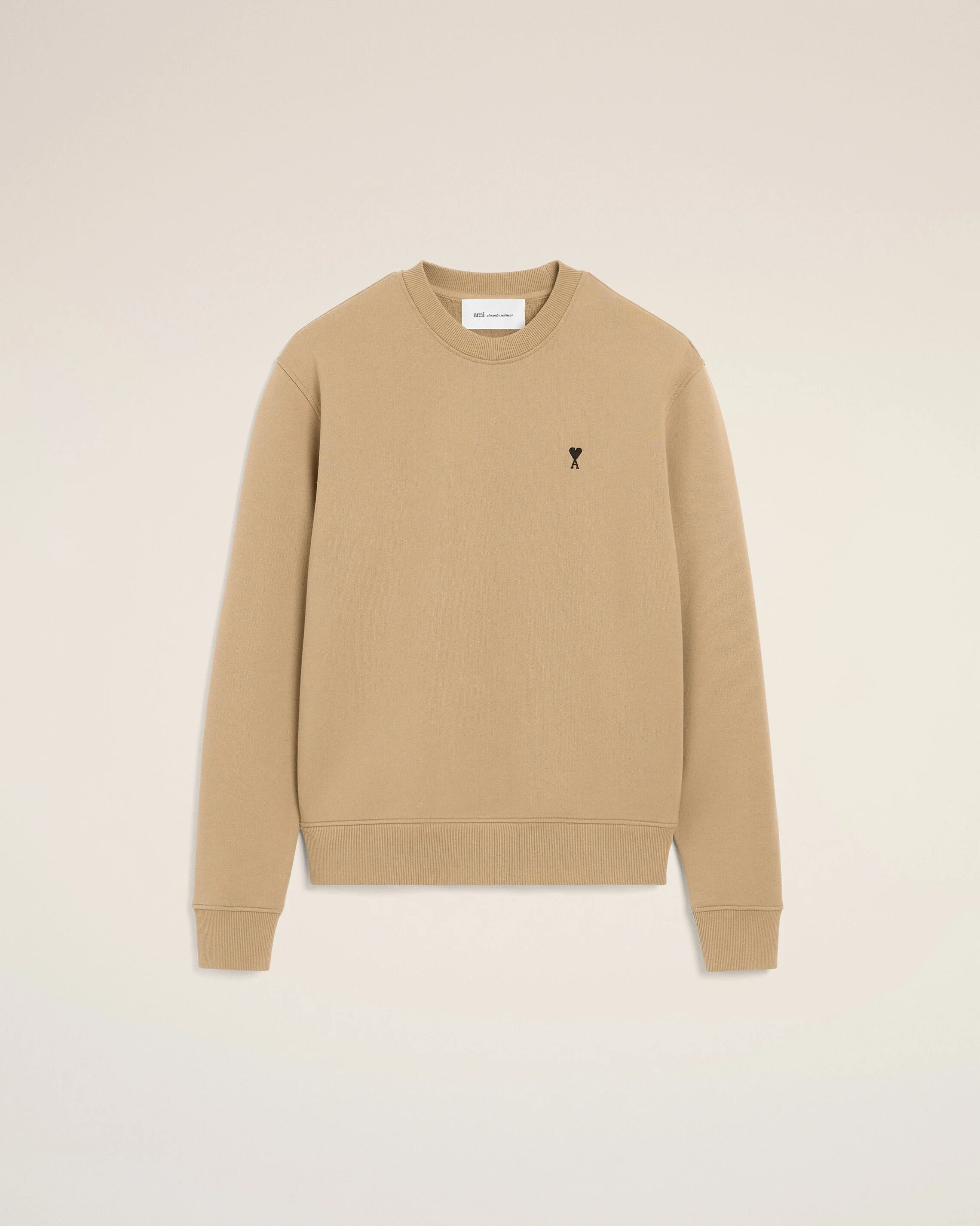 BEIGE COTTON SWEATSHIRT WITH AMI DE COEUR - 1