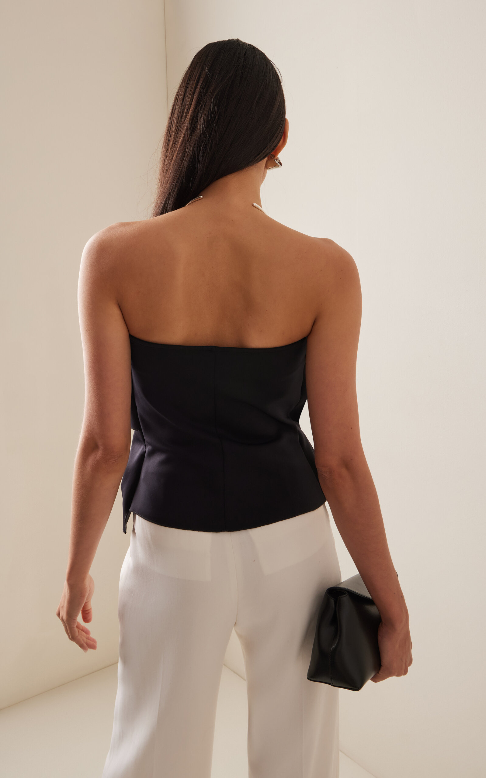 Ruffled Stretch-Crepe Strapless Top black - 4