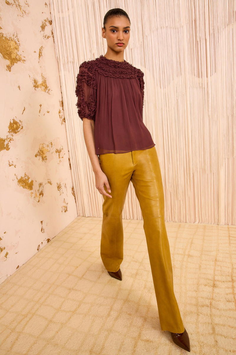 ULLA JOHNSON Isolda Silk Smocked Short Sleeve Blouse outlook