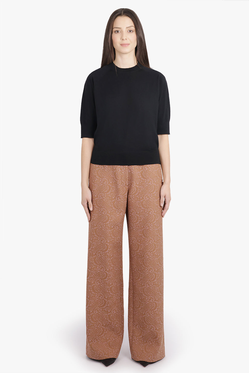 PAXY TAPESTRY FLORAL JACQUARD STRAIGHT PANT | PEACH/BROWN - 4