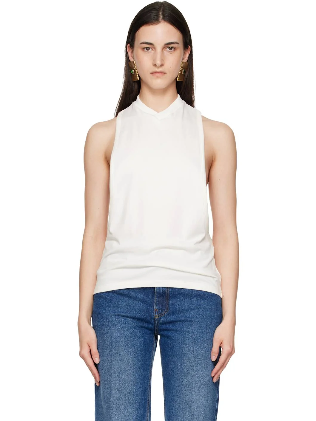 White Embroidered Stretch Cotton-Jersey Tank Top - 1