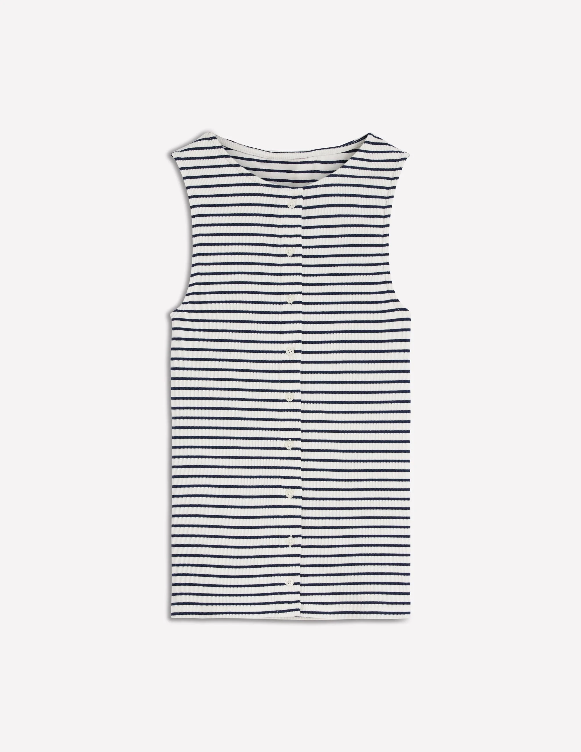 Evie Button Through Rib Vest-Ivory, Navy Stripe - 1