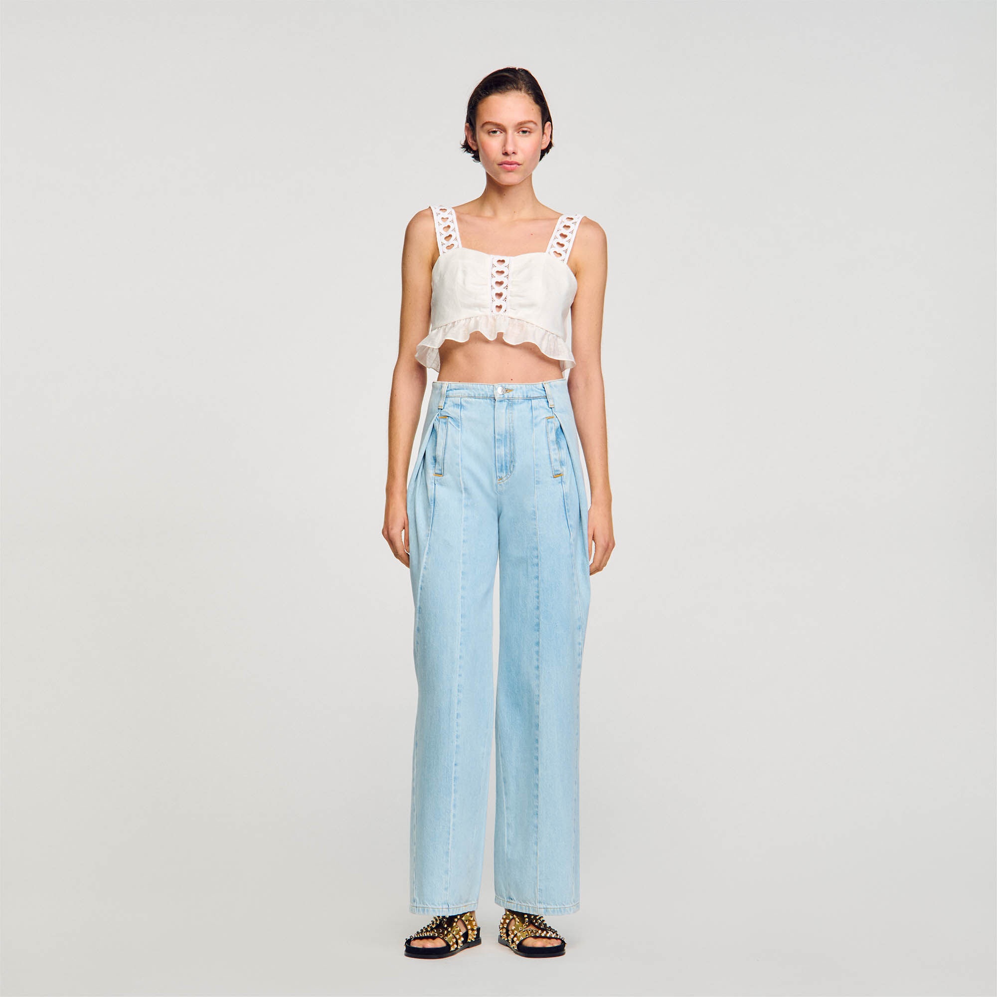 WIDE-LEG BOX PLEAT JEANS - 3