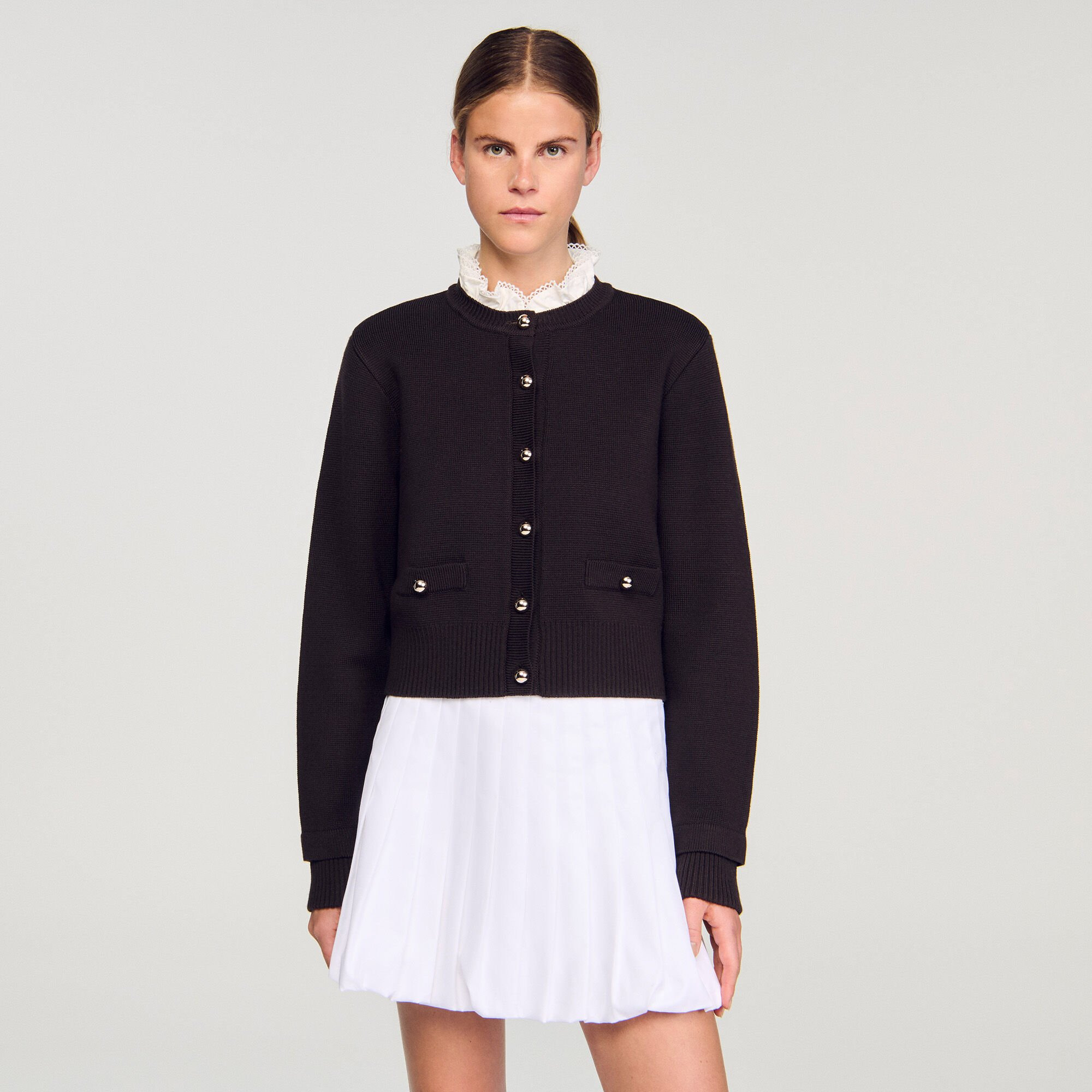 CARDIGAN WITH REMOVABLE RUFFLE COLLAR - 4