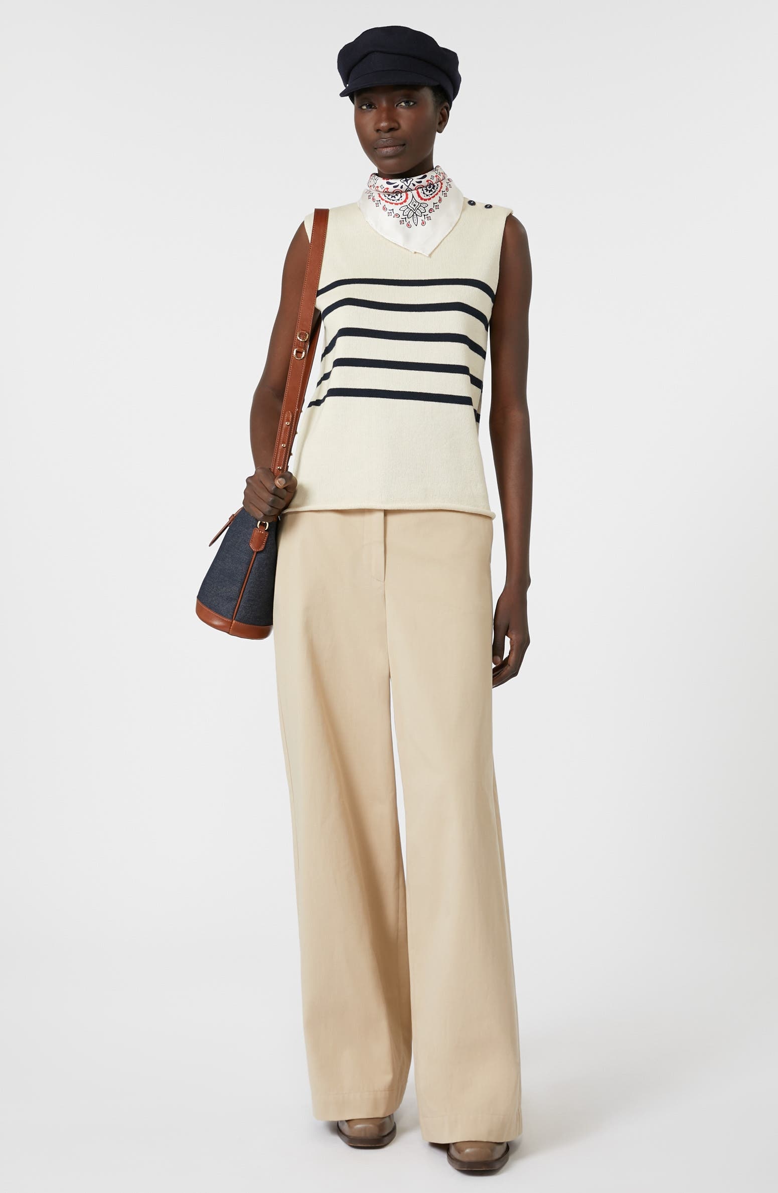 Weekend Max Mara Trofeo Placed Stripe Sleevless Cotton Sweater in Ivory at Nordstrom - 4
