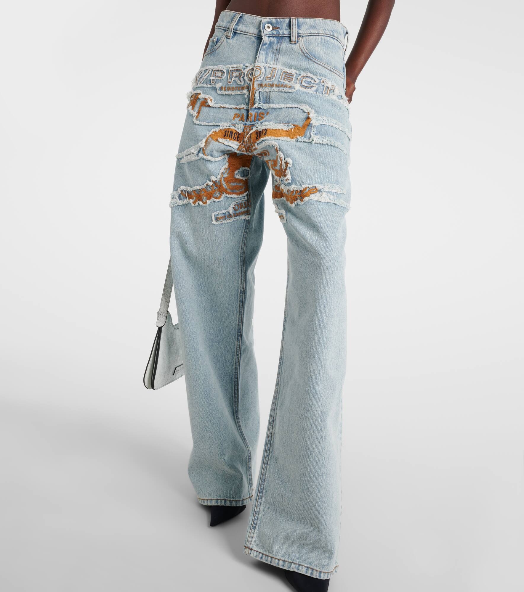 Logo embroidered high-rise wide-leg jeans - 7