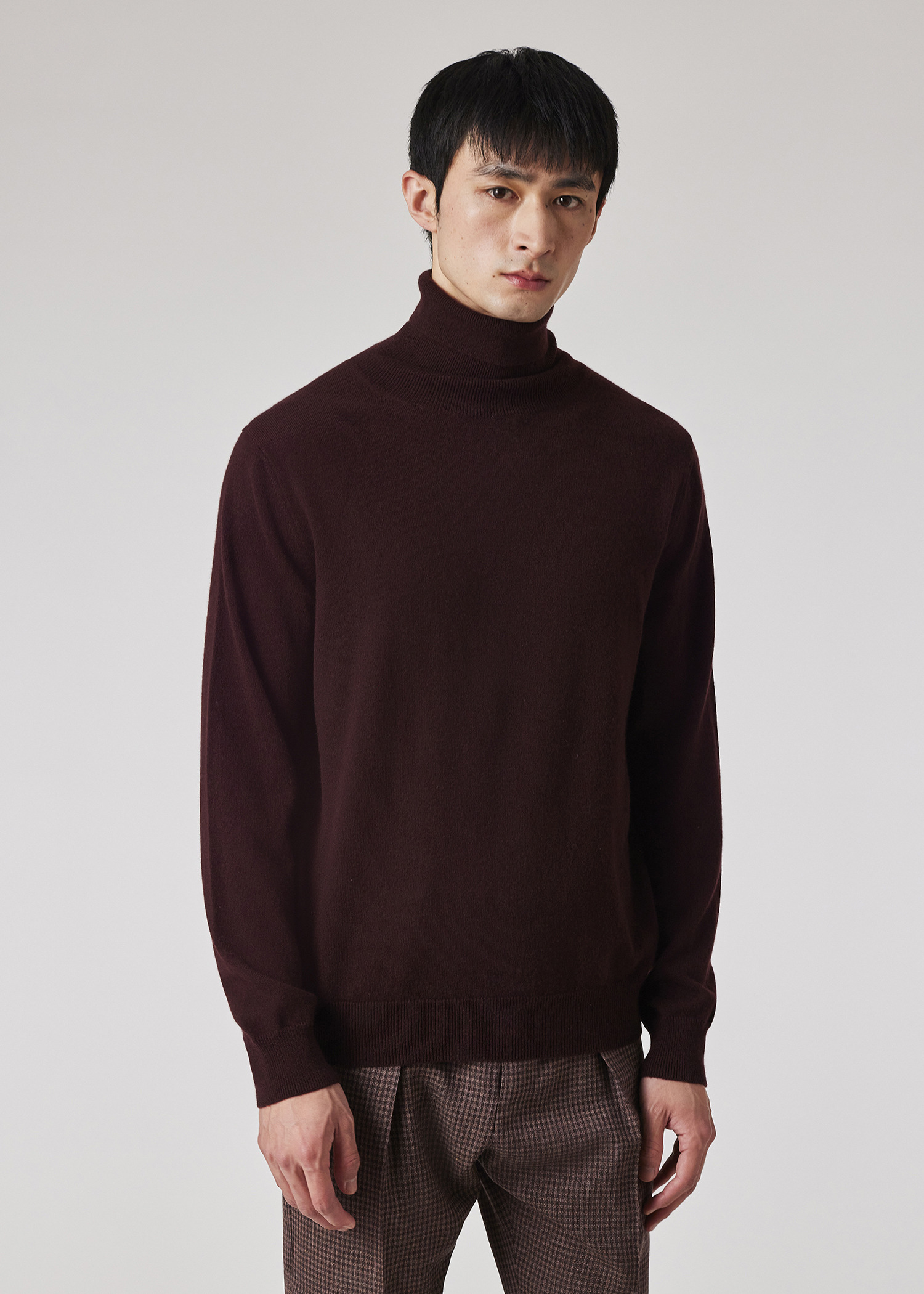 Burgundy Cashmere Roll Neck Sweater - 3