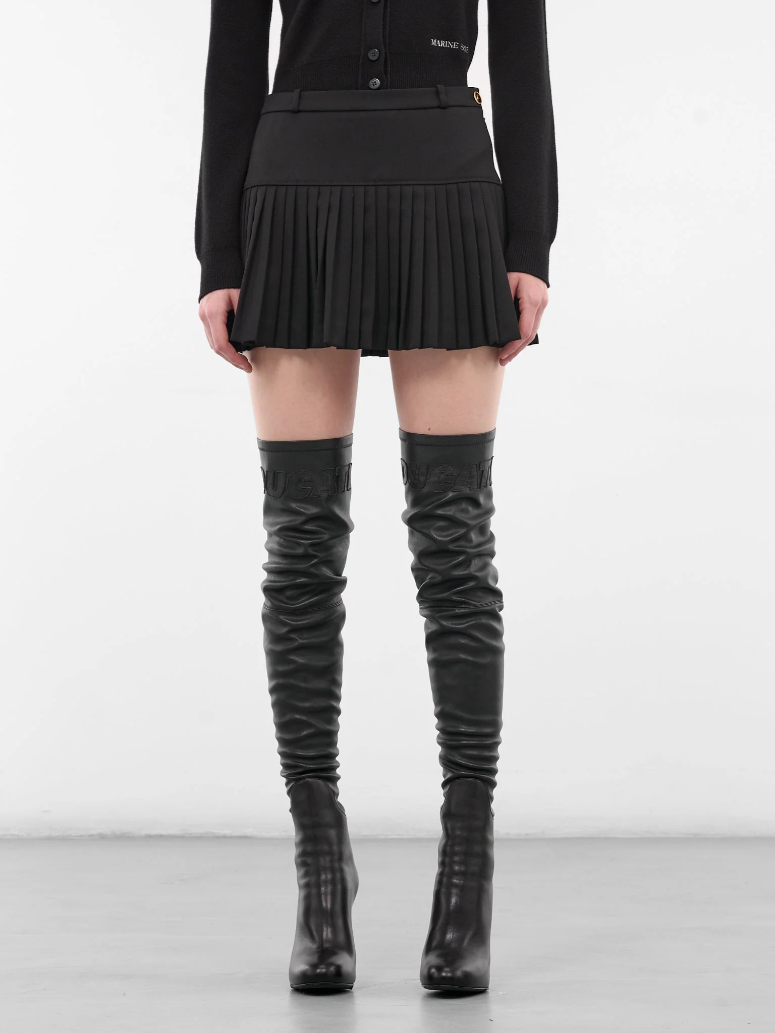 Black Wool Pleated Mini Skirt - 1