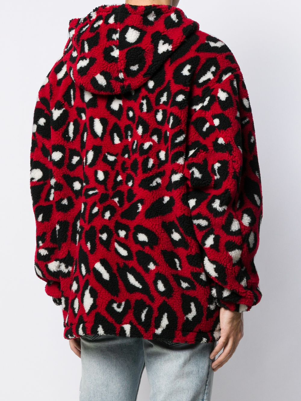 animal print shearling hooded sweater - 4