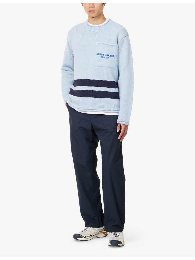 Stone Island Canvas Weave Logo-Patch Straight-Leg Cotton Trousers outlook