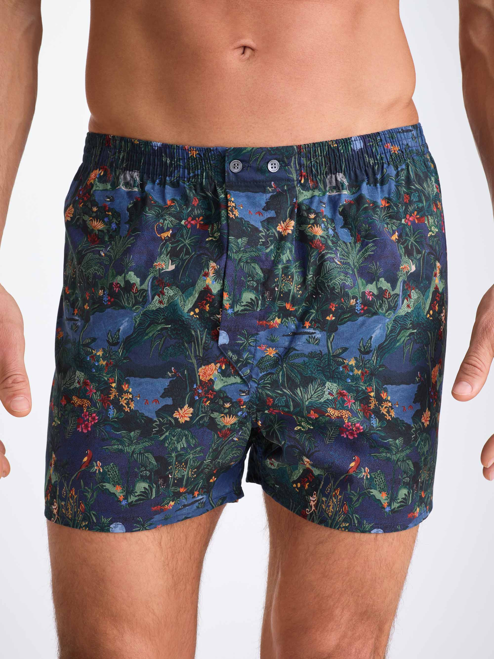 Men's Classic Fit Boxers Cotton Batiste Multi Midnight Jungle Print - 5