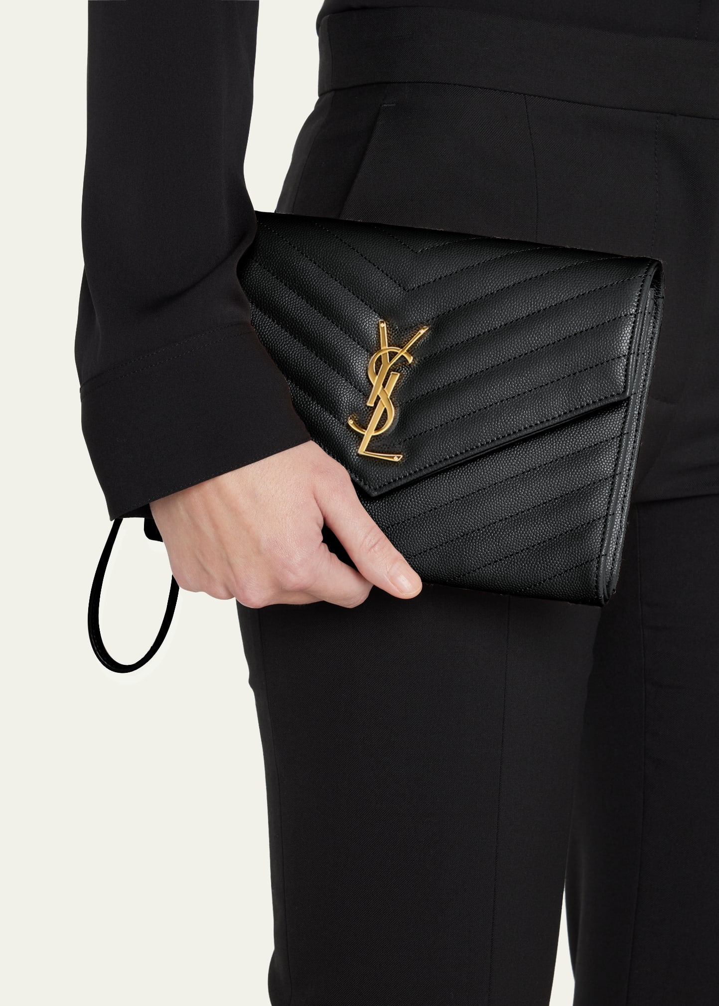 YSL Monogram Grain de Poudre Clutch Bag - 2
