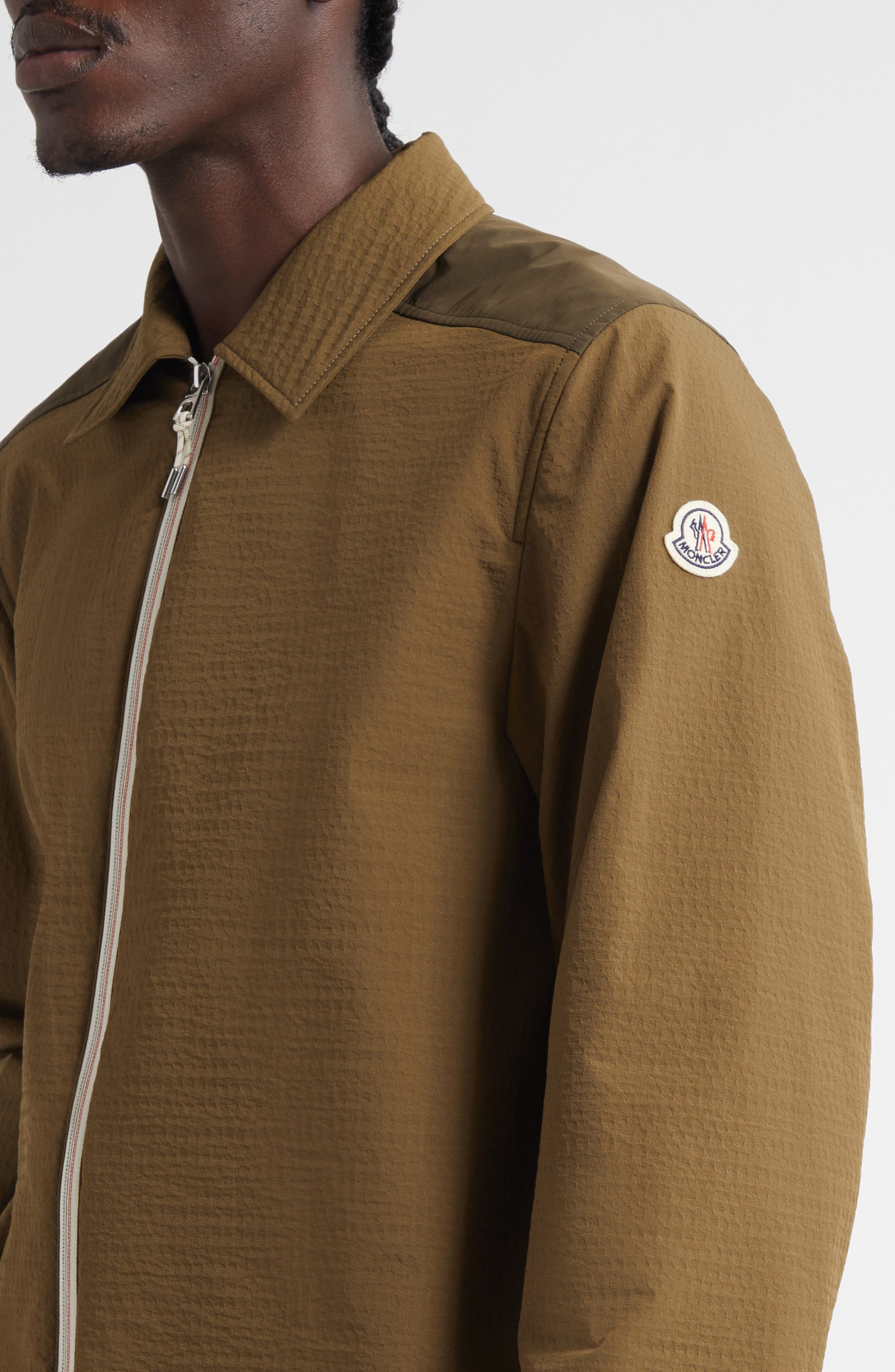 Moncler Padded Seersucker Zip Shirt Jacket in Beech at Nordstrom - 4