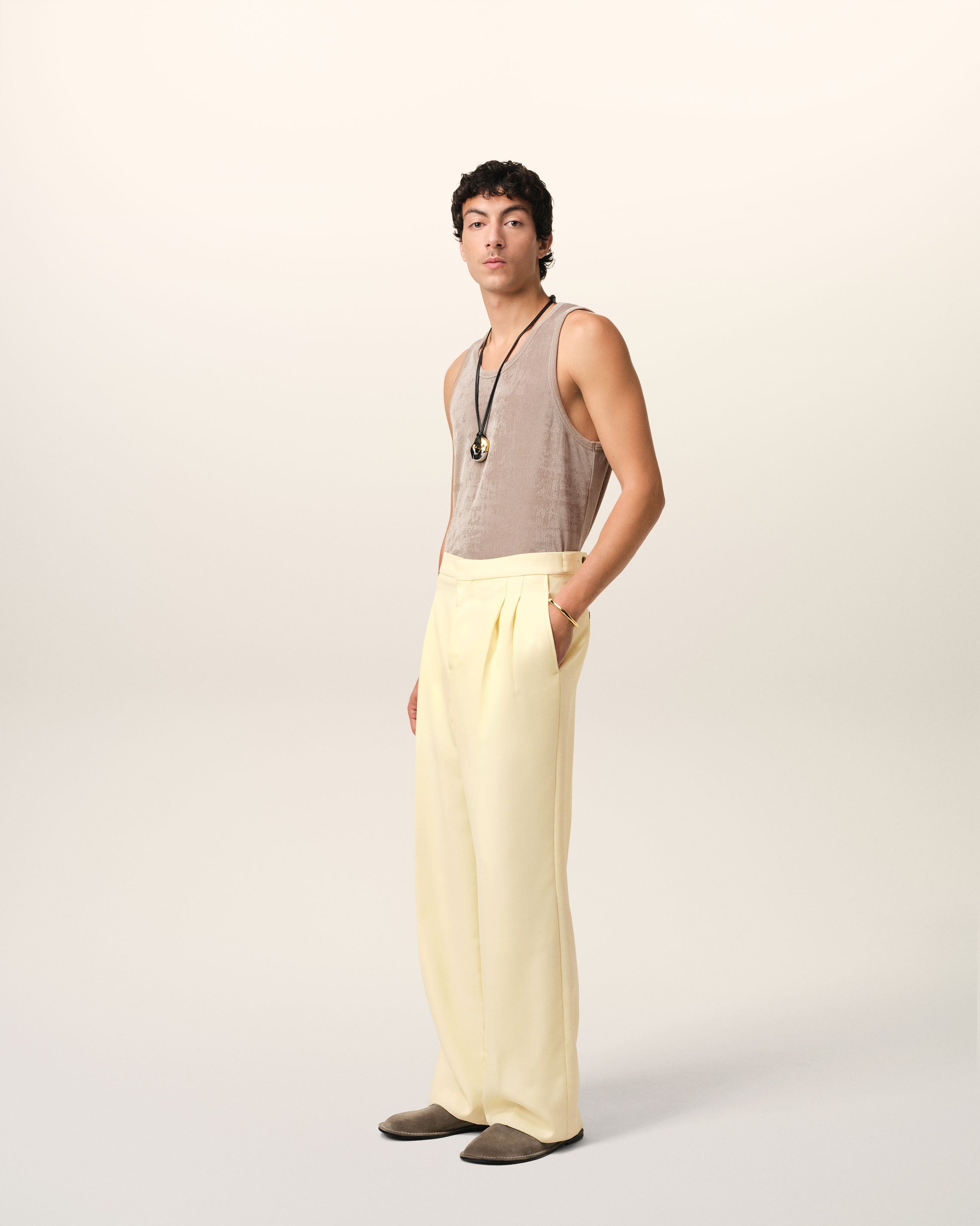 YELLOW WOOL LARGE FIT TROUSERS - 6