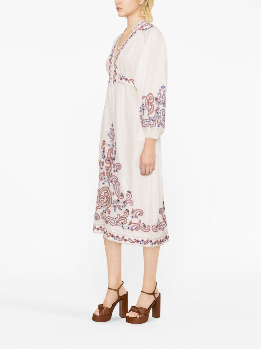 Devi floral-embroidery midi dress - 4