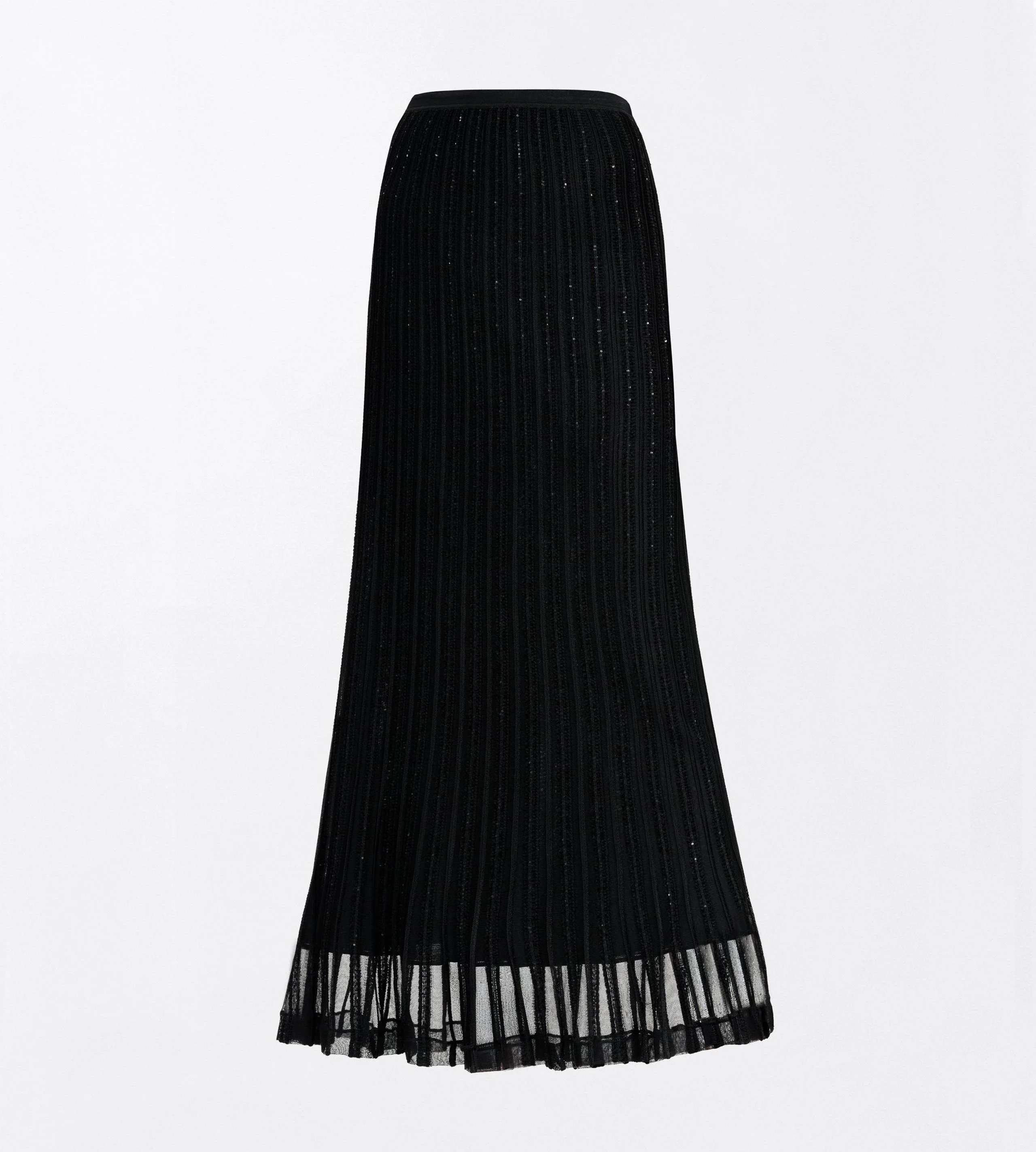 SHEER VELVET TEXTURED STRIPE WITH MICRO SEQUINS MID-LENGTH EVENING SKIRT - 1