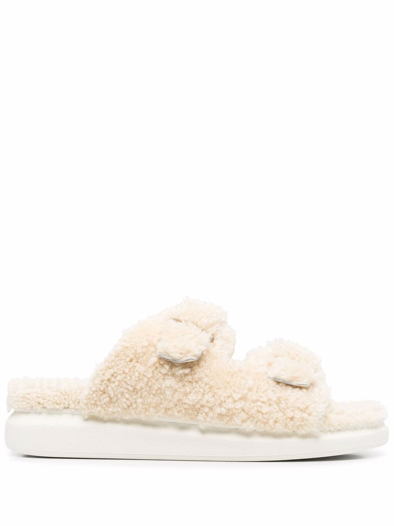 shearling-trim open toe sandals 1