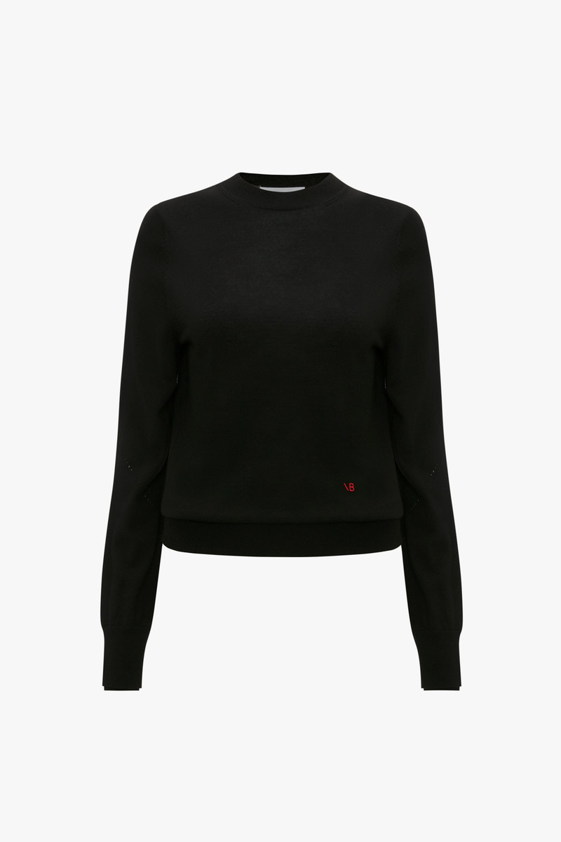 Merino Crew Jumper in Black - 1