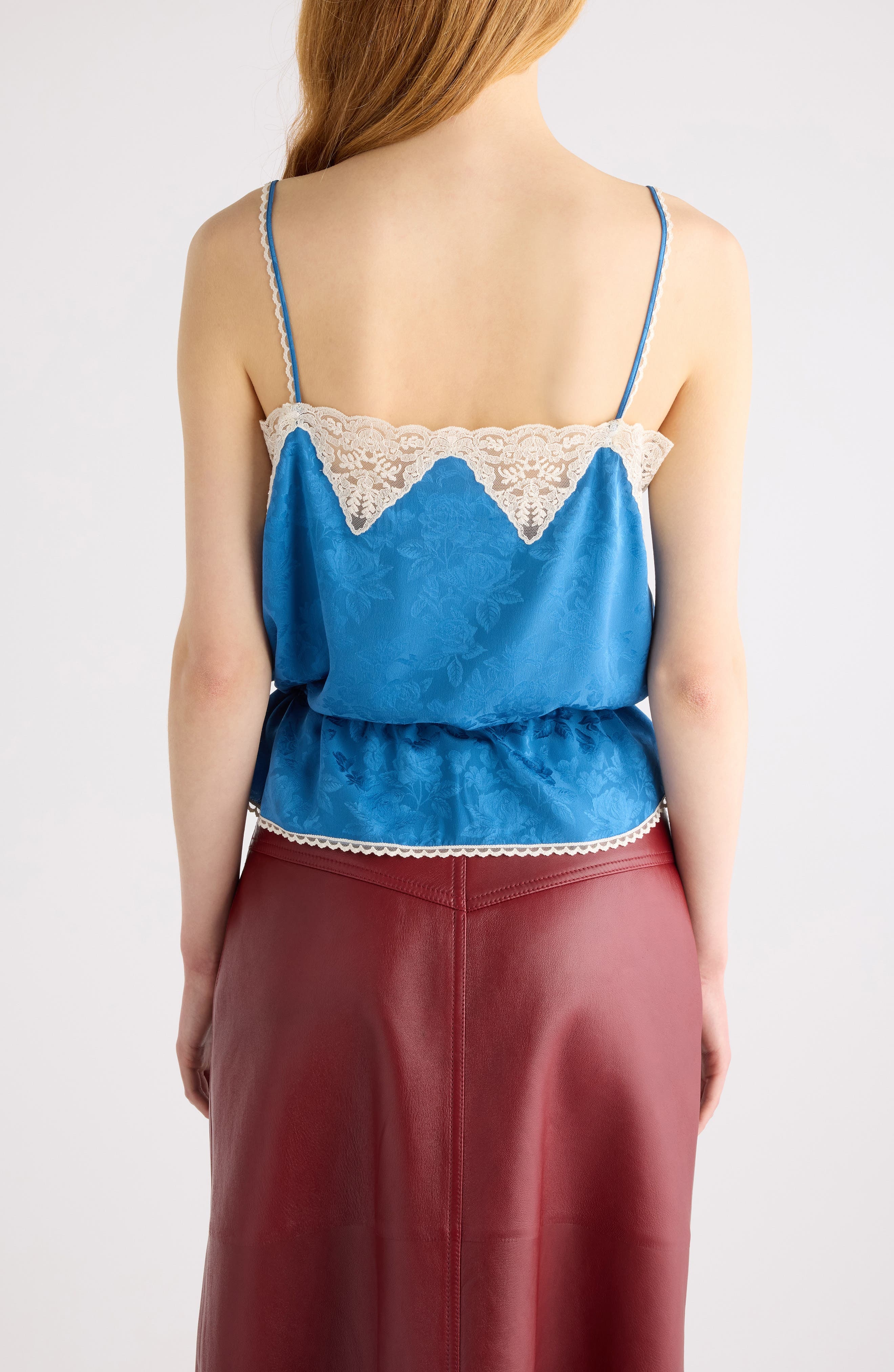 Chloé Rose Jacquard Organic Silk Camisole in Deep Water at Nordstrom - 3