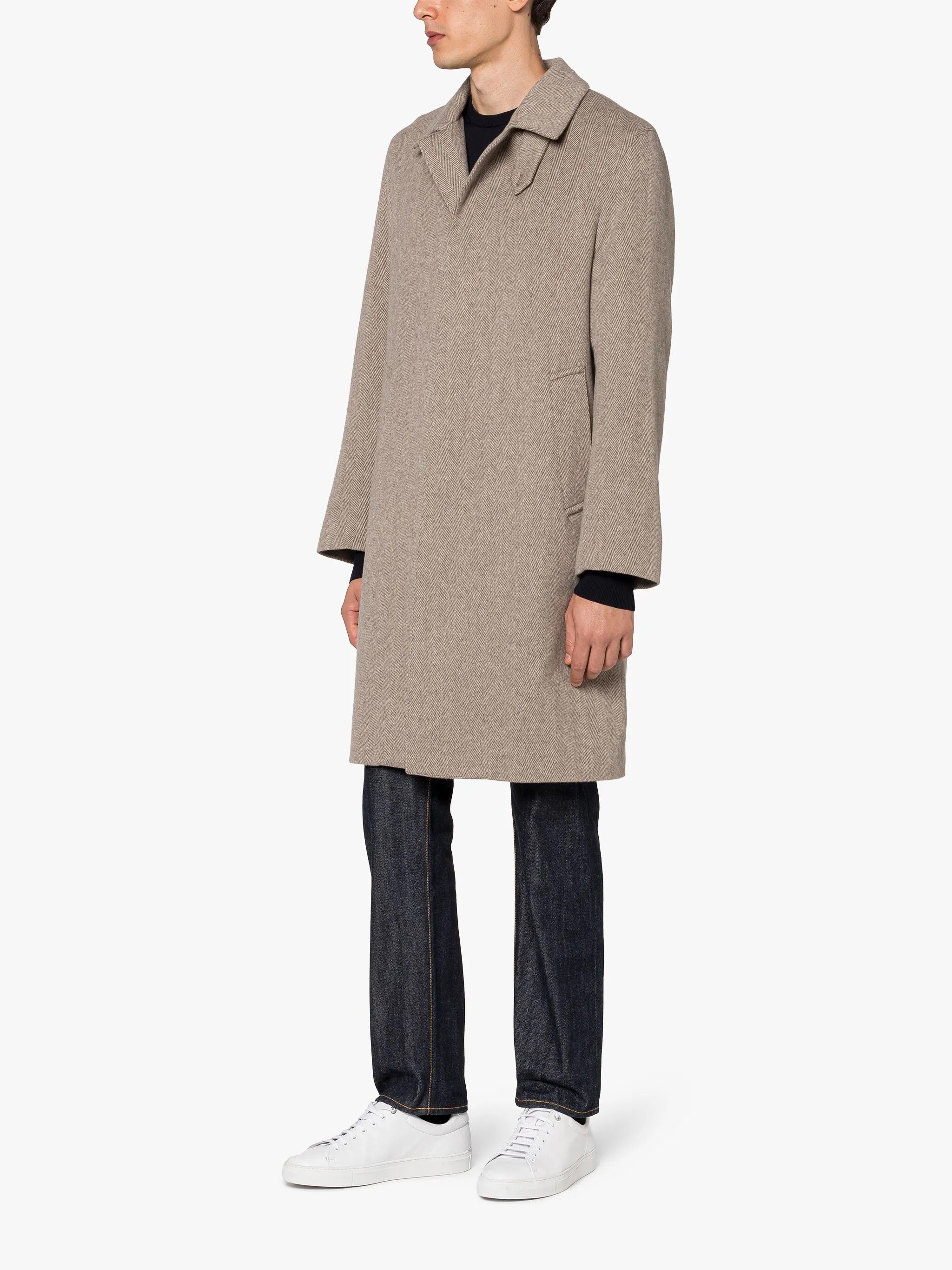 DUNKELD BEIGE HERRINGBONE CASHMERE 3/4 COAT - 2