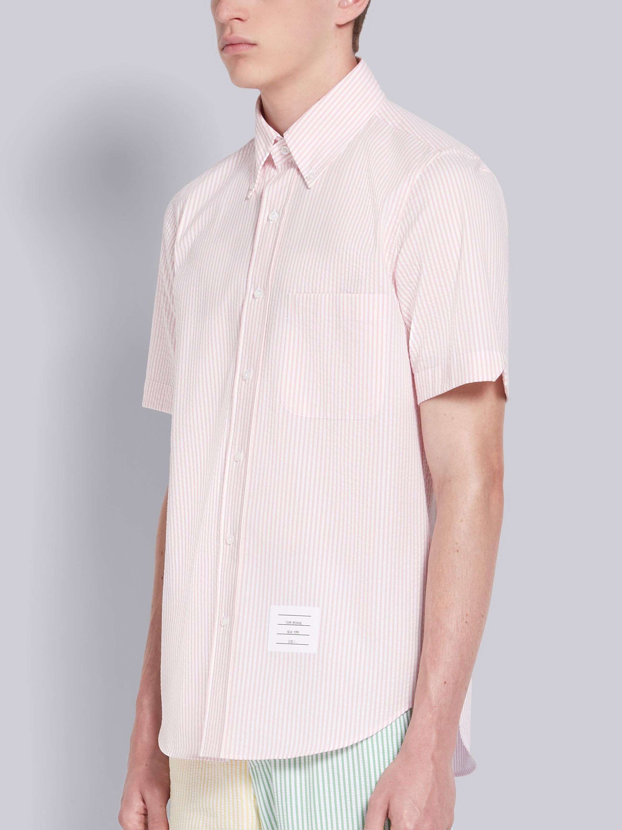 Pink Seersucker Stripe Short Sleeve Shirt - 2