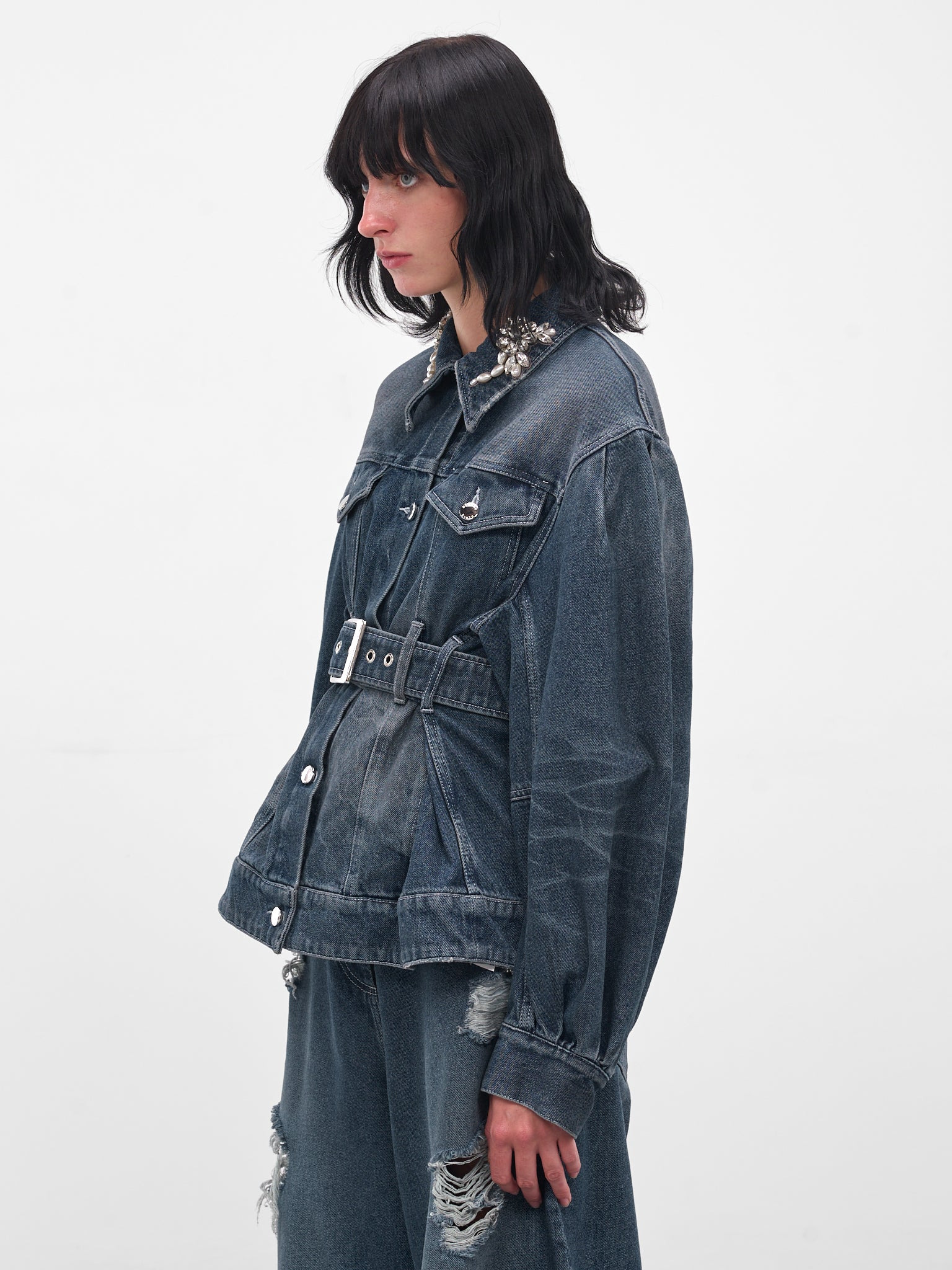 Blue Denim Peplum Biker Jacket - 2