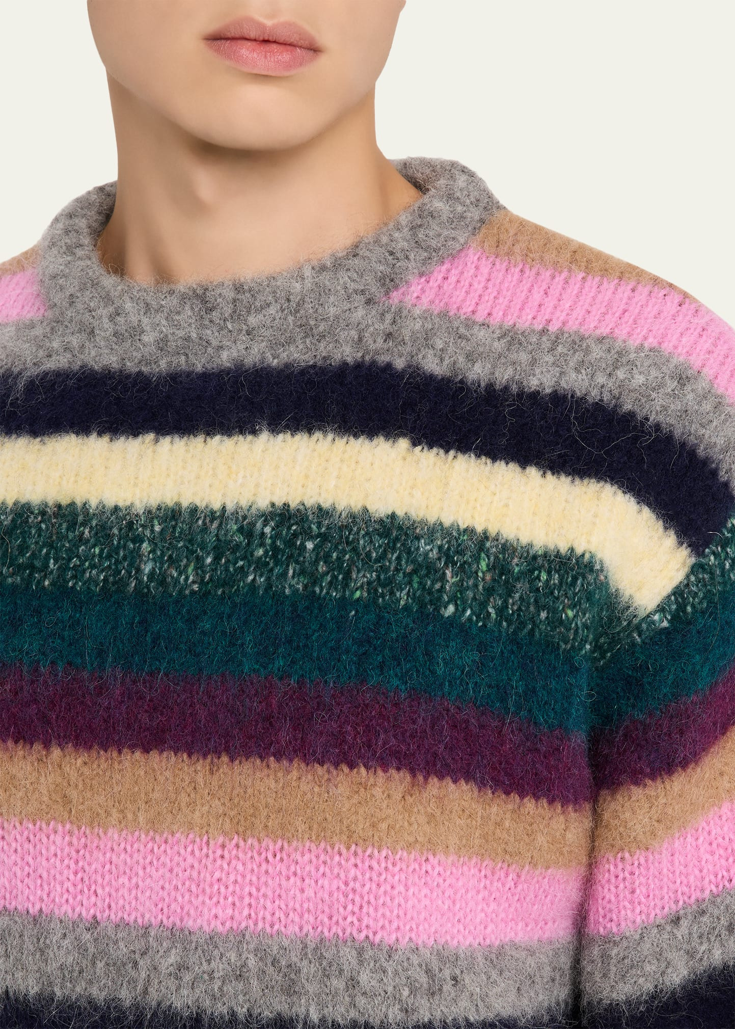 Men's Multicolor Stripe Knit Crewneck Sweater - 5