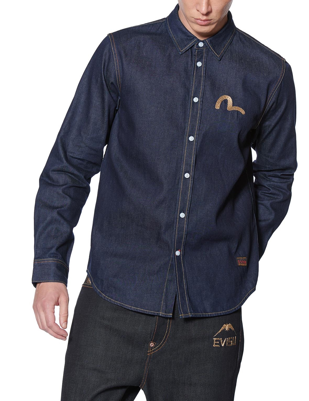 DISCHARGE TAKA CALLIGRAPHY DENIM SHIRT - 4