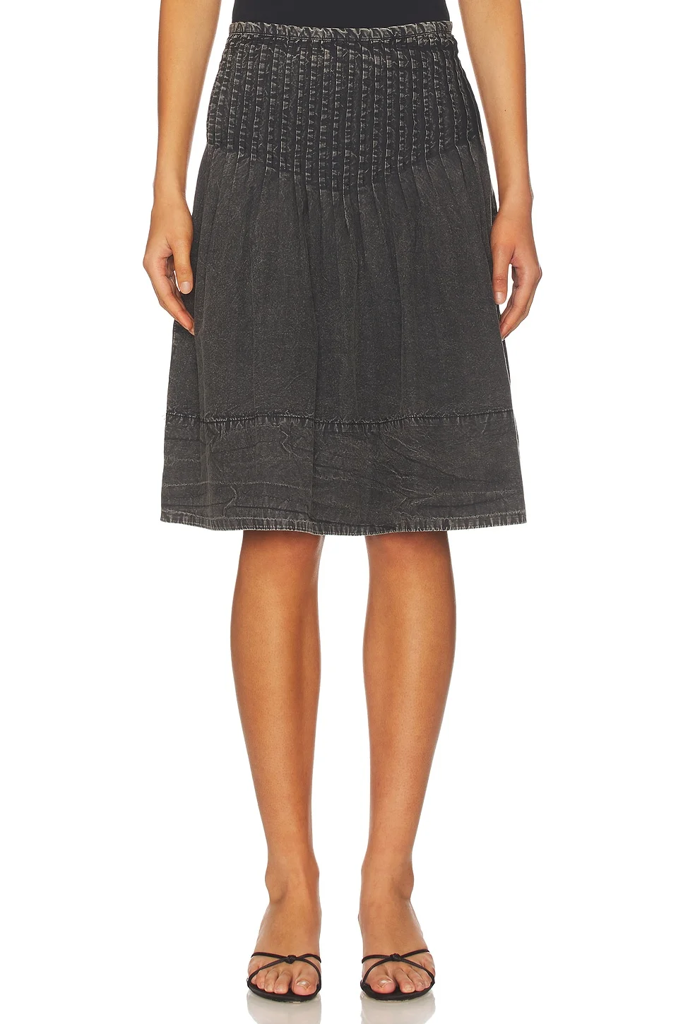 Peyton Pintuck Midi Skirt In Washed Black - 1