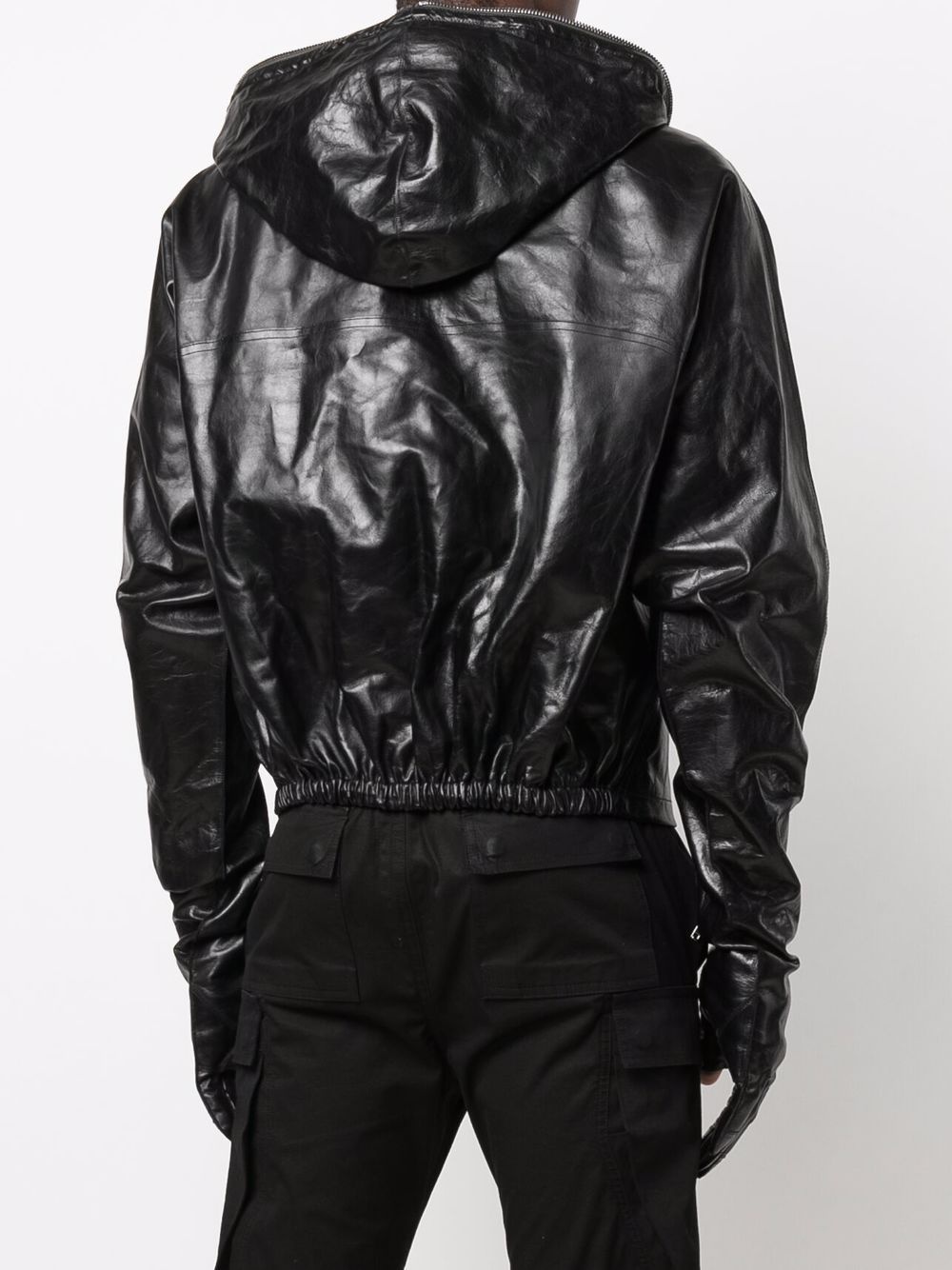 hooded leather biker jacket - 4