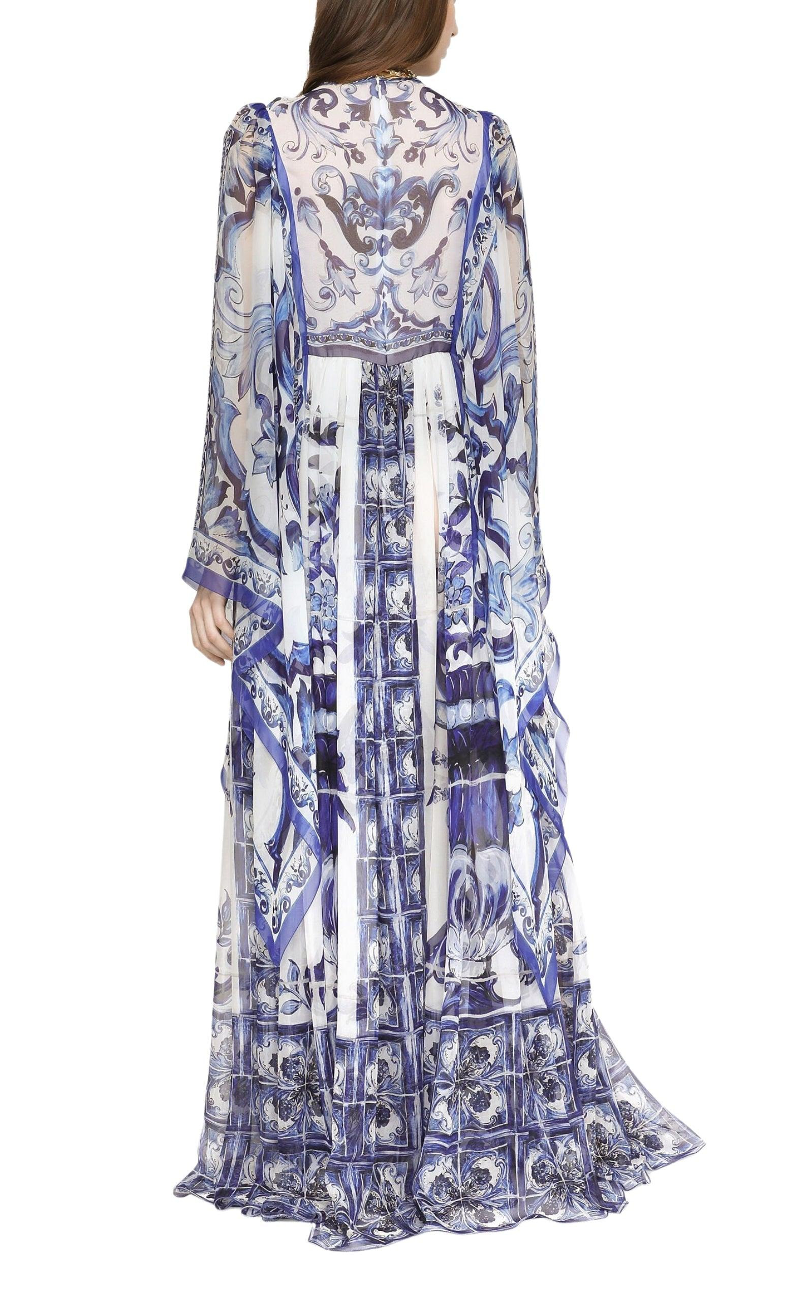 Blu Mediterraneo Painterly Chiffon Kimono Dress - 4