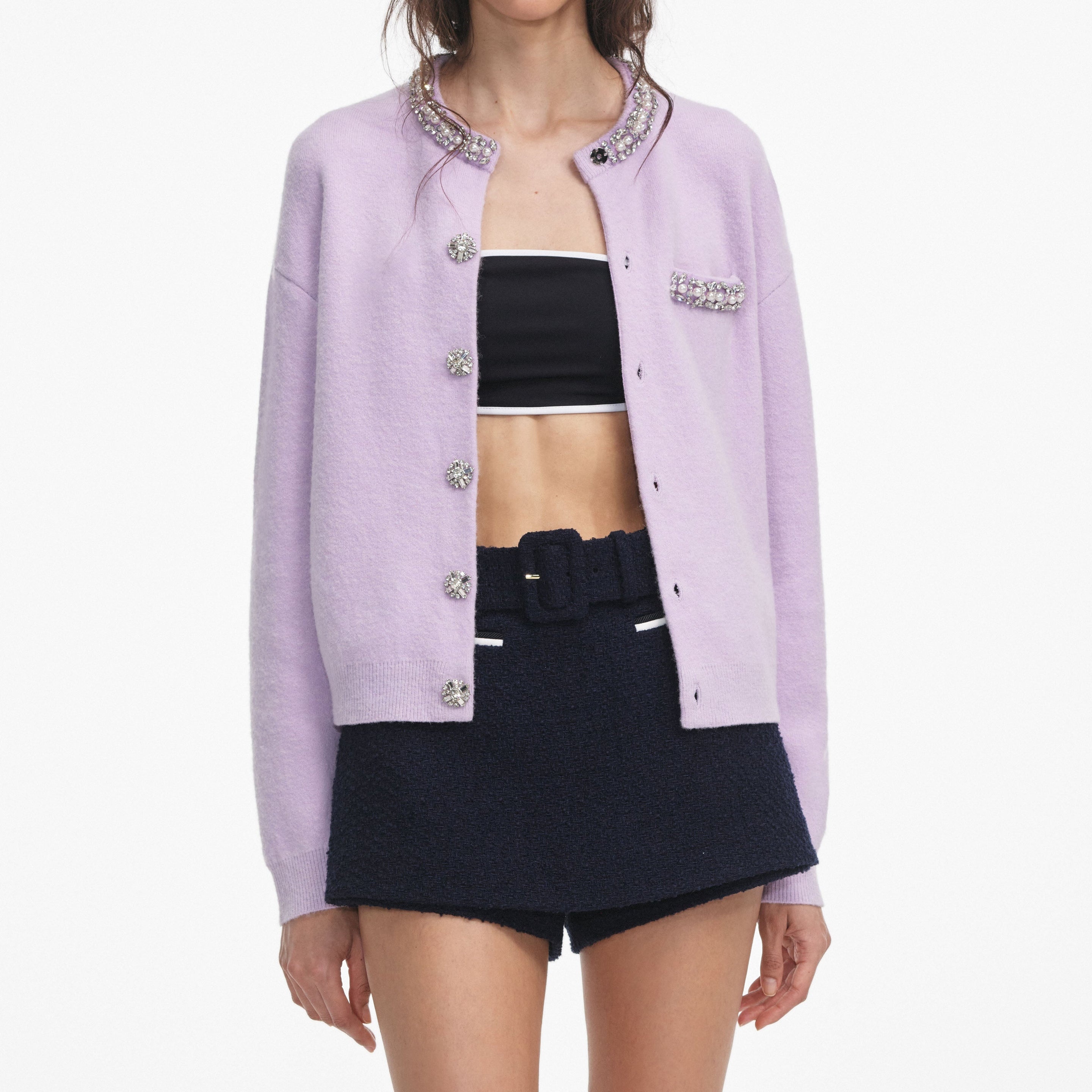 Lilac Crystal Trim Cardigan - 4