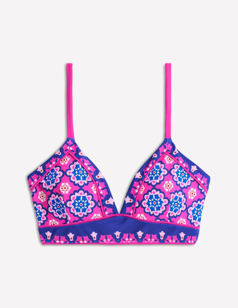 Kasos String V Neck Bikini Top-Cosmos Pink, Geo 8