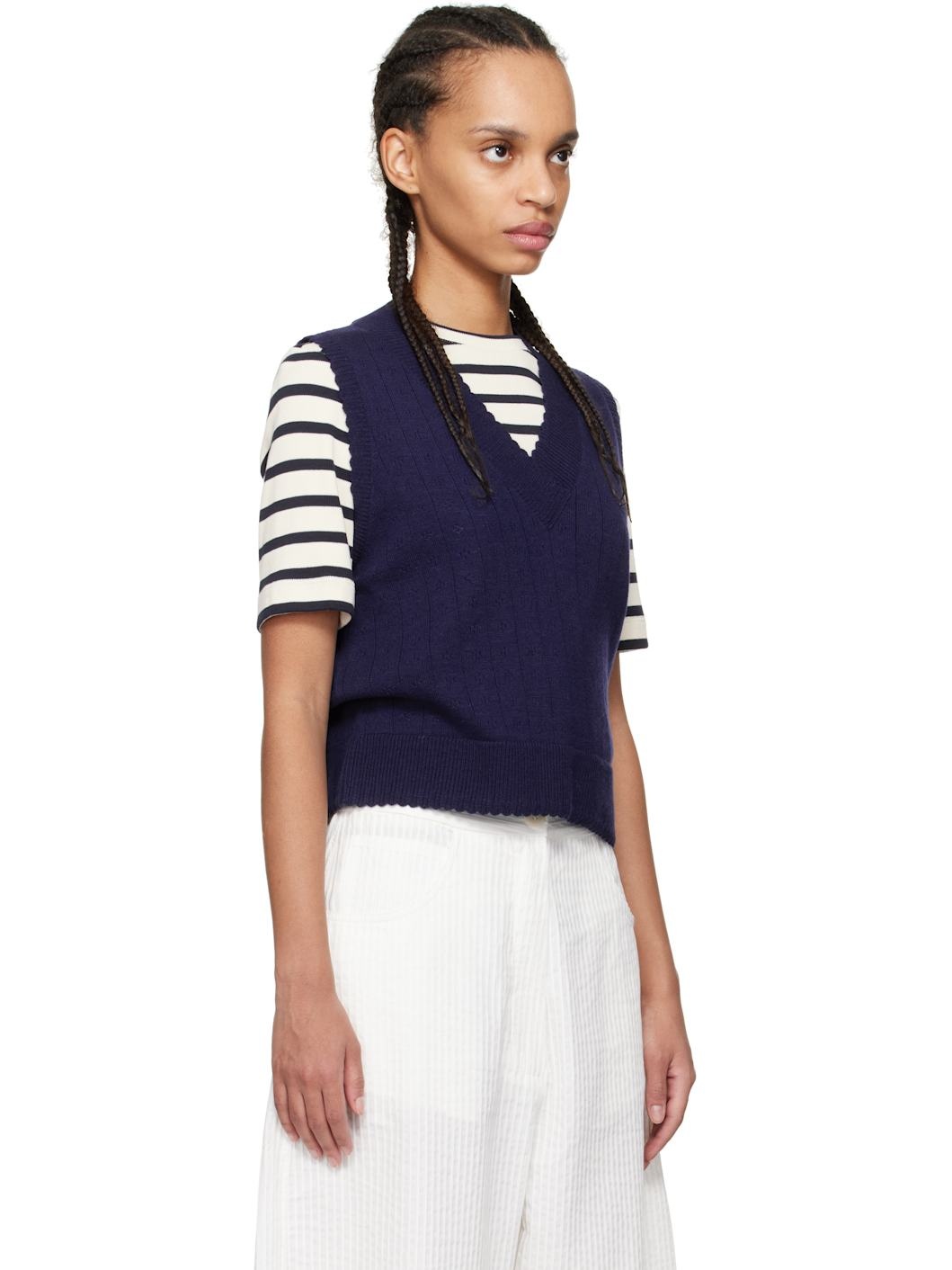 Blue Merino Pointelle Vest - 2