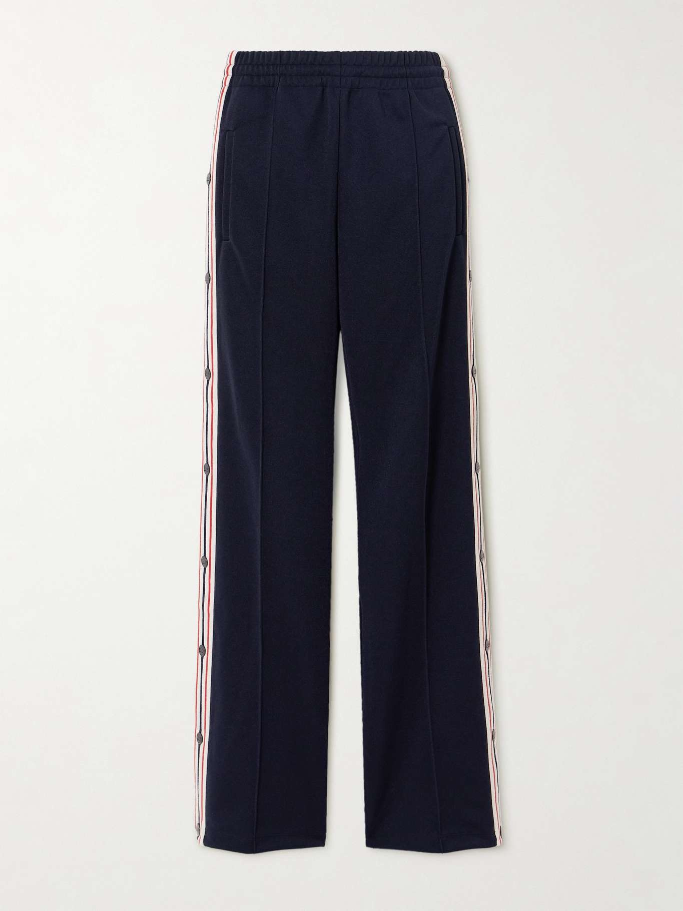 Button-detailed webbing-trimmed jersey wide-leg track pants - 1