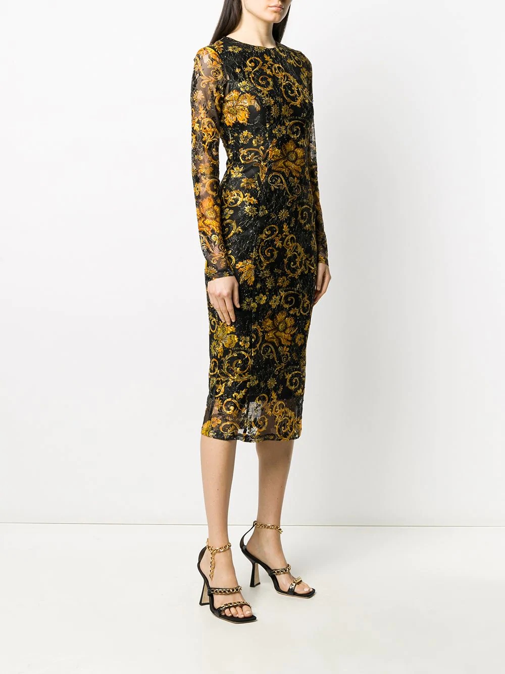 printed long-sleeved midi dress - 3