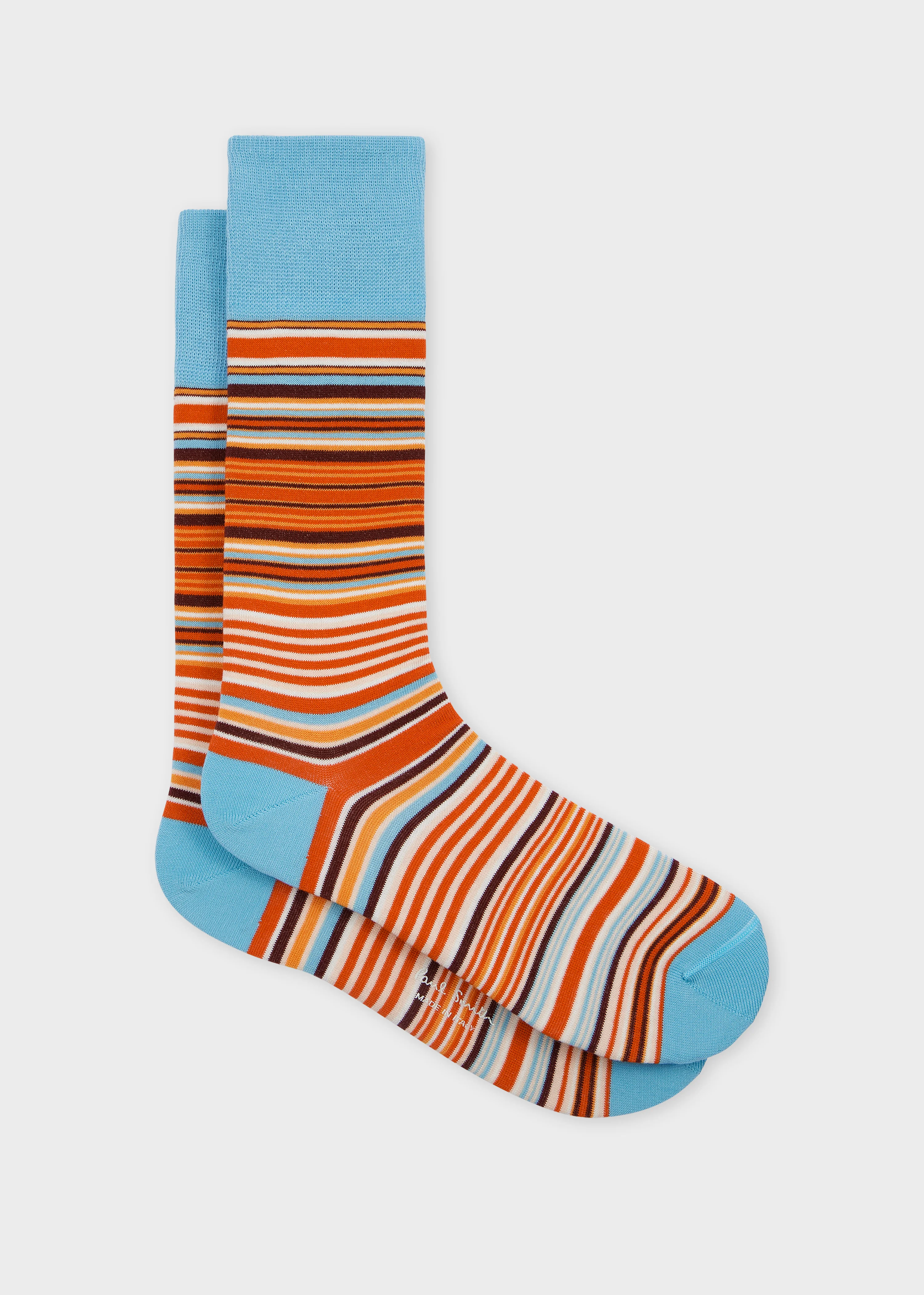 Blue and Orange Cotton-Blend Stripe Socks - 1