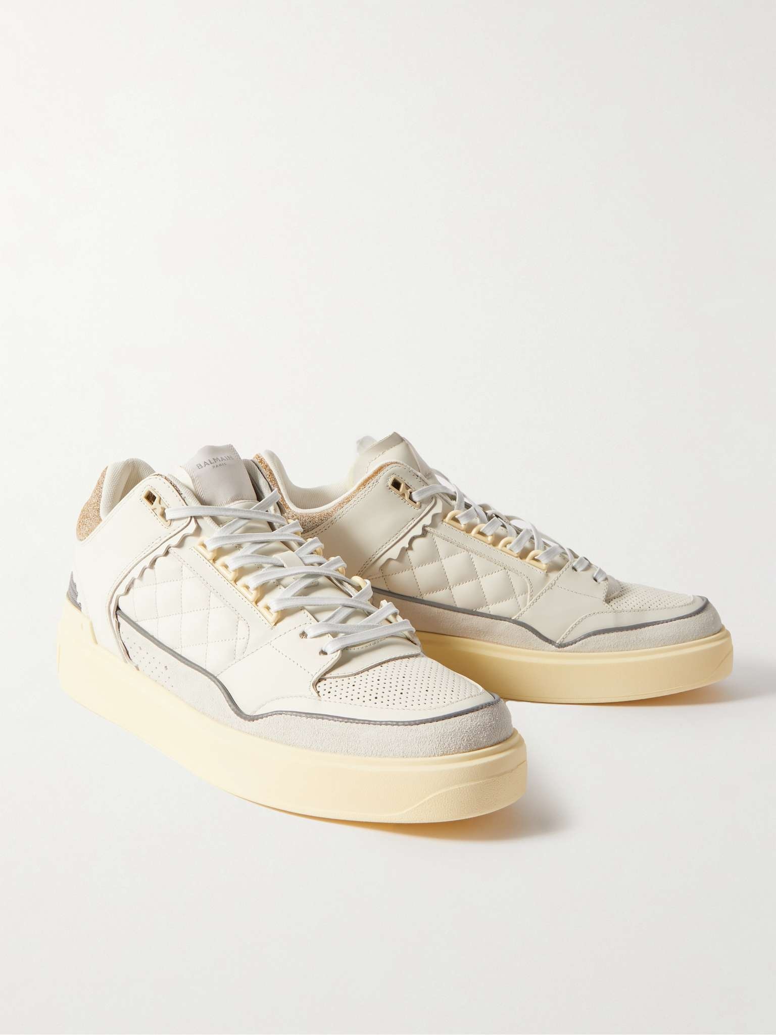 B-Court Panelled Distressed Leather and Suede Sneakers - 4