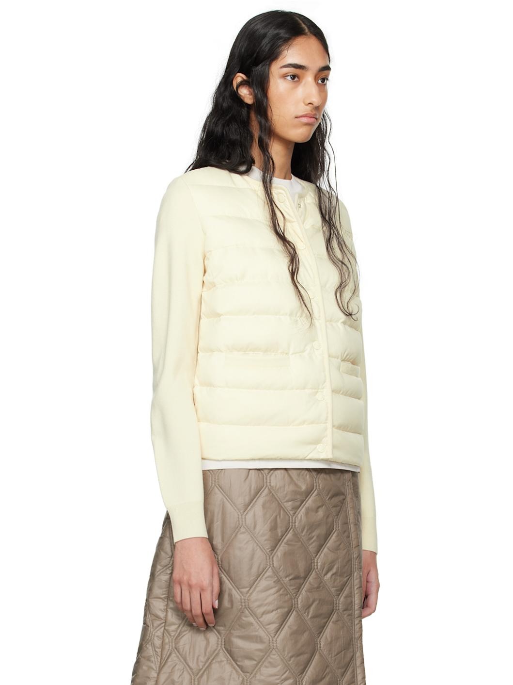 White Paneled Down Cardigan - 2
