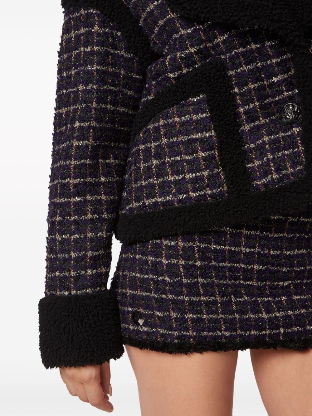 tartan-check shearling tweed jacket - 5