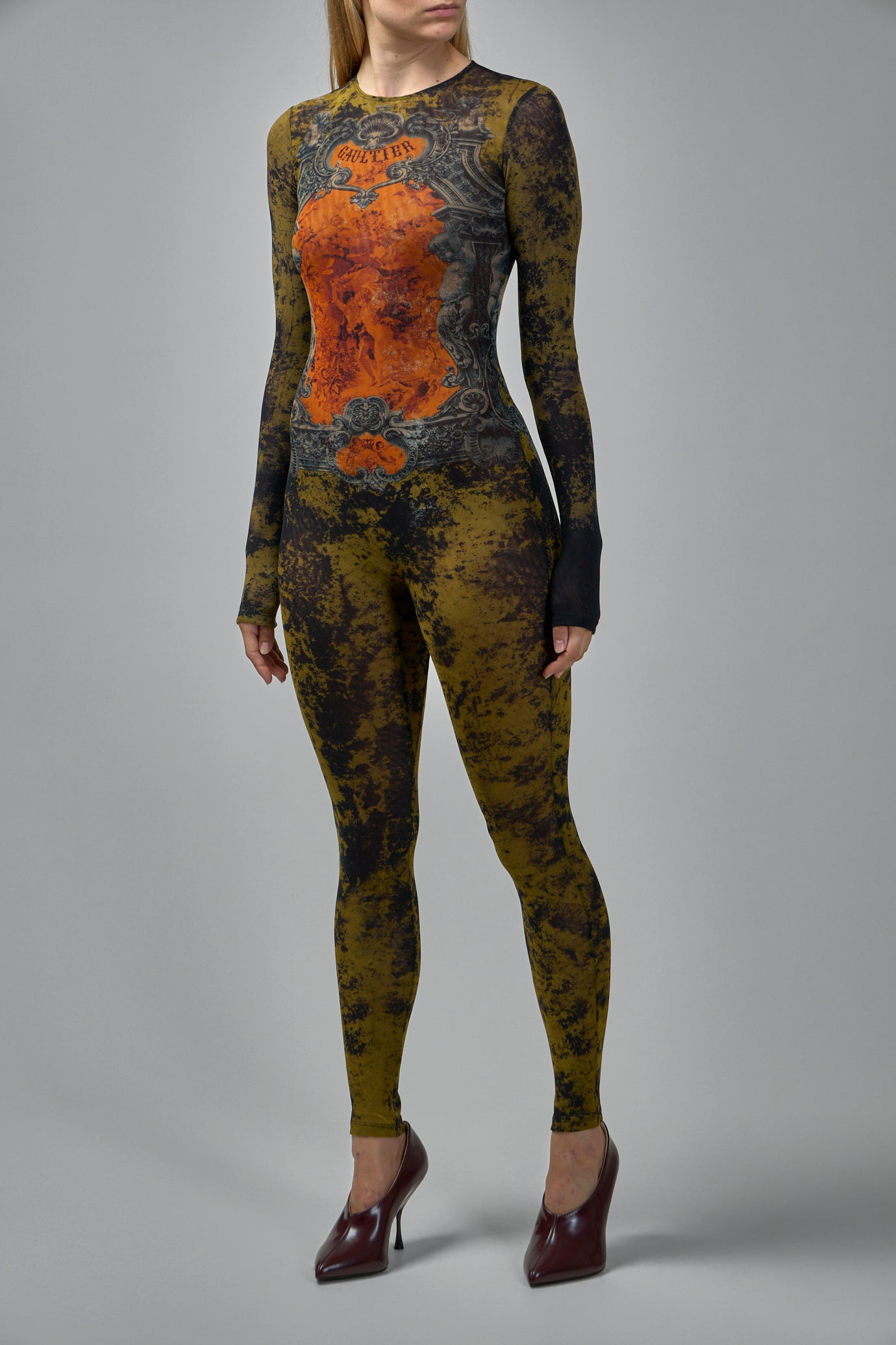 Mesh Crew Neck Catsuit Printed Medaillon - 4