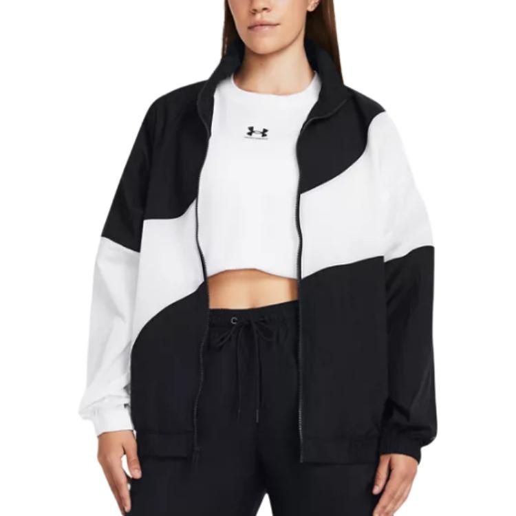 (WMNS) Under Armour Legacy Crinkle Jacket 'Black White' 1382762-001 - 4