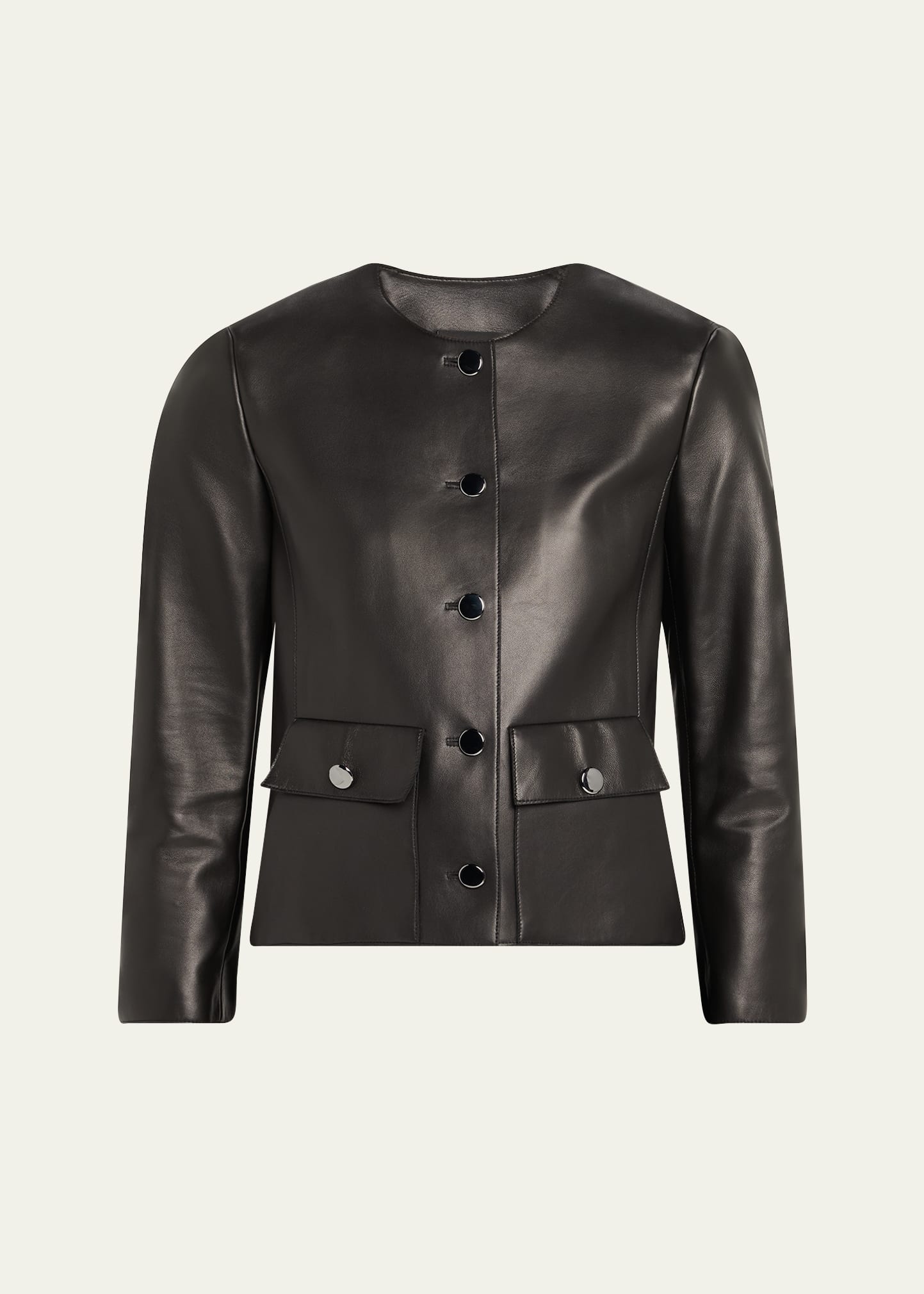 Lamb Nappa Leather Collarless Jacke† - 1