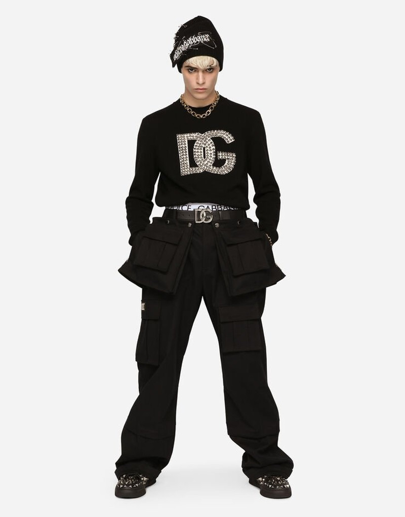 Dolce & Gabbana Round-neck cashmere sweater with DG logo and studs outlook